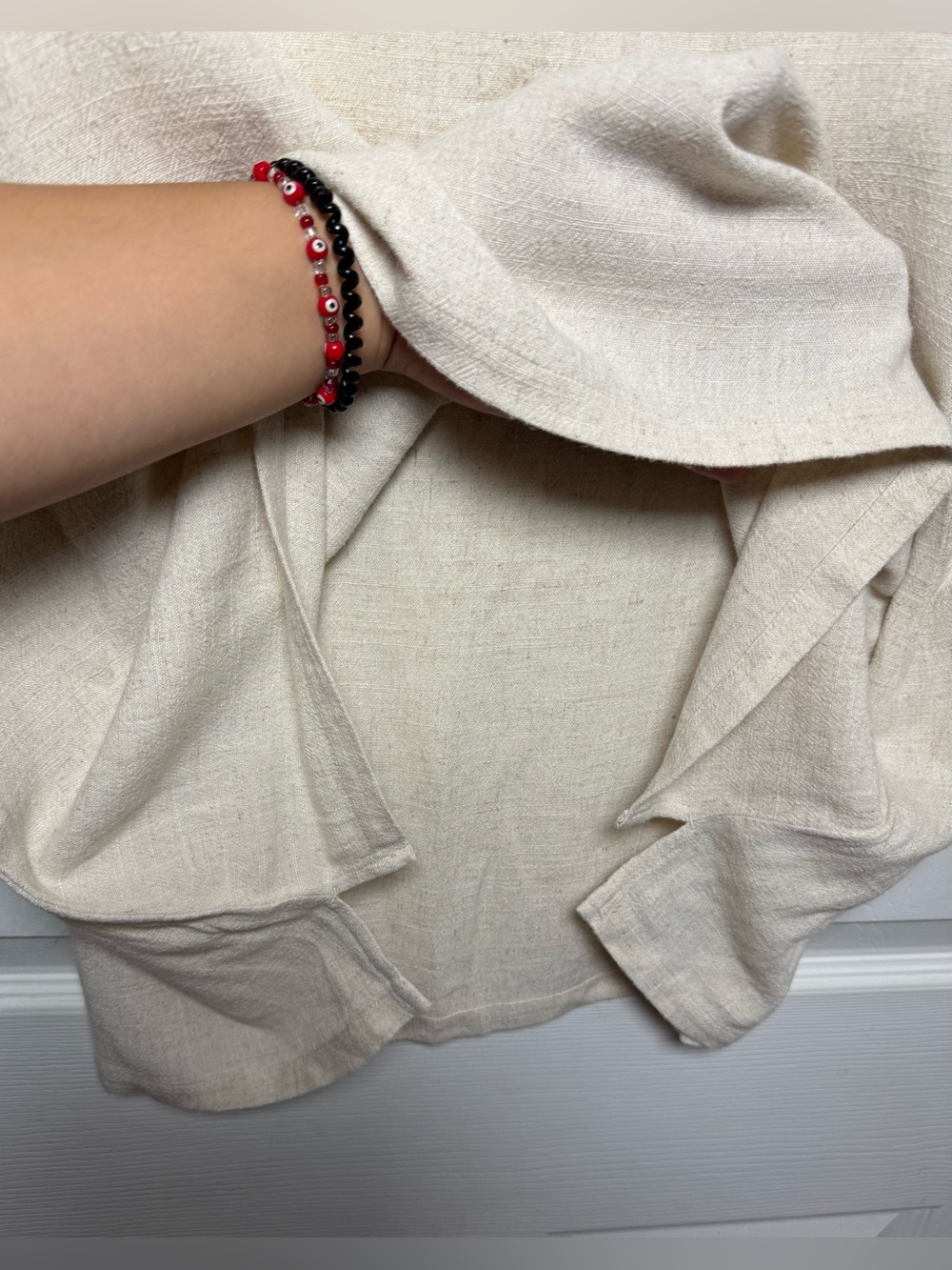 Chico's‎ Linen Blend Cream Tunic Top Women’s (3) US XL Sleeve Button Detailing - Picture 6 of 11